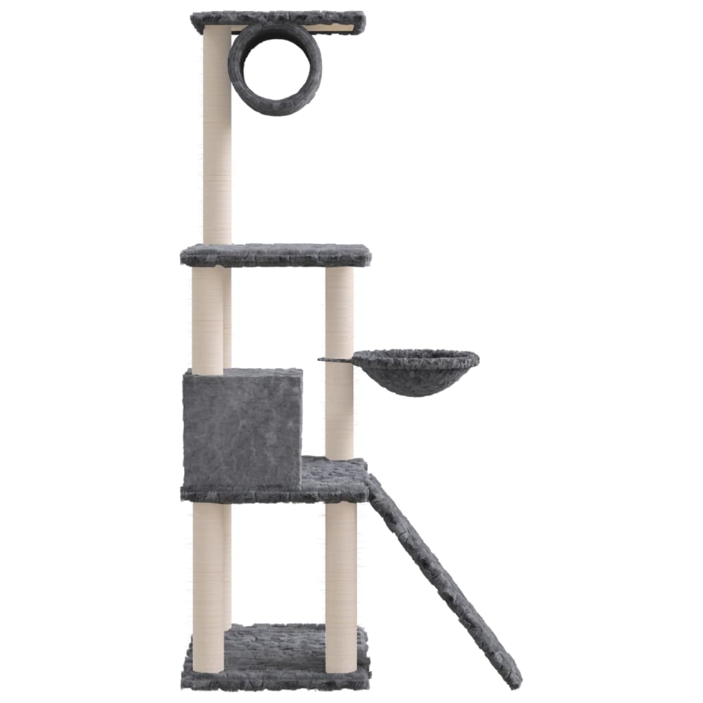 Cat house with sisal rope and scratching post, dark grey, 131 cm