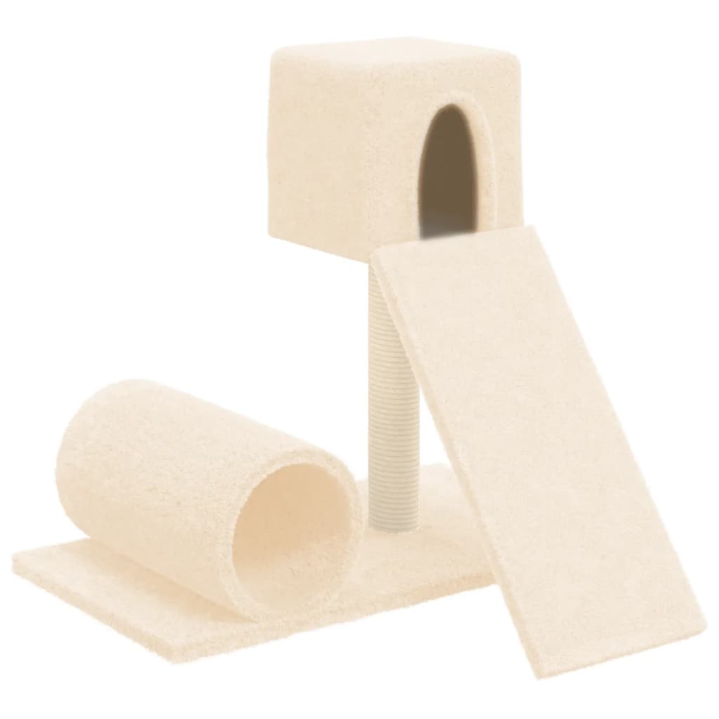 Cat house with sisal rope and scratching post, cream, 59 cm