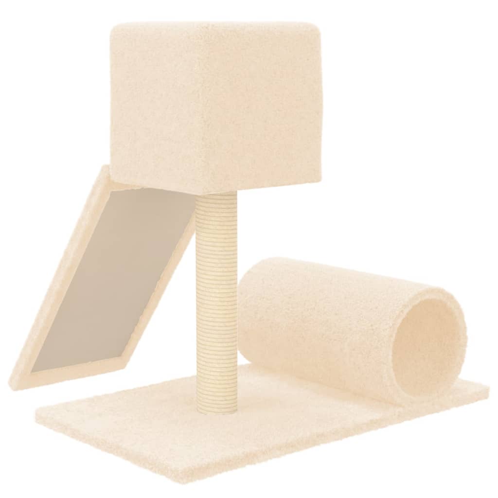 Cat house with sisal rope and scratching post, cream, 59 cm