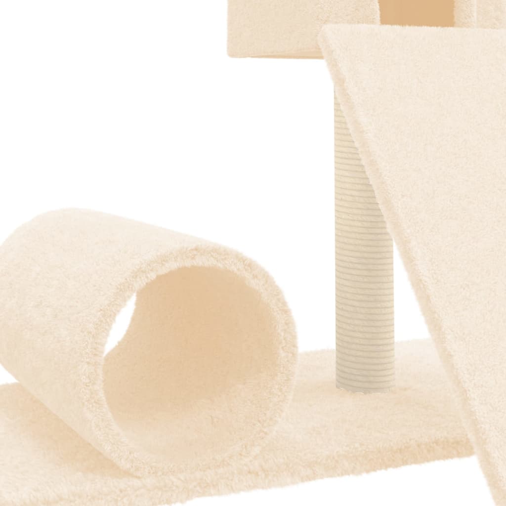 Cat house with sisal rope and scratching post, cream, 59 cm