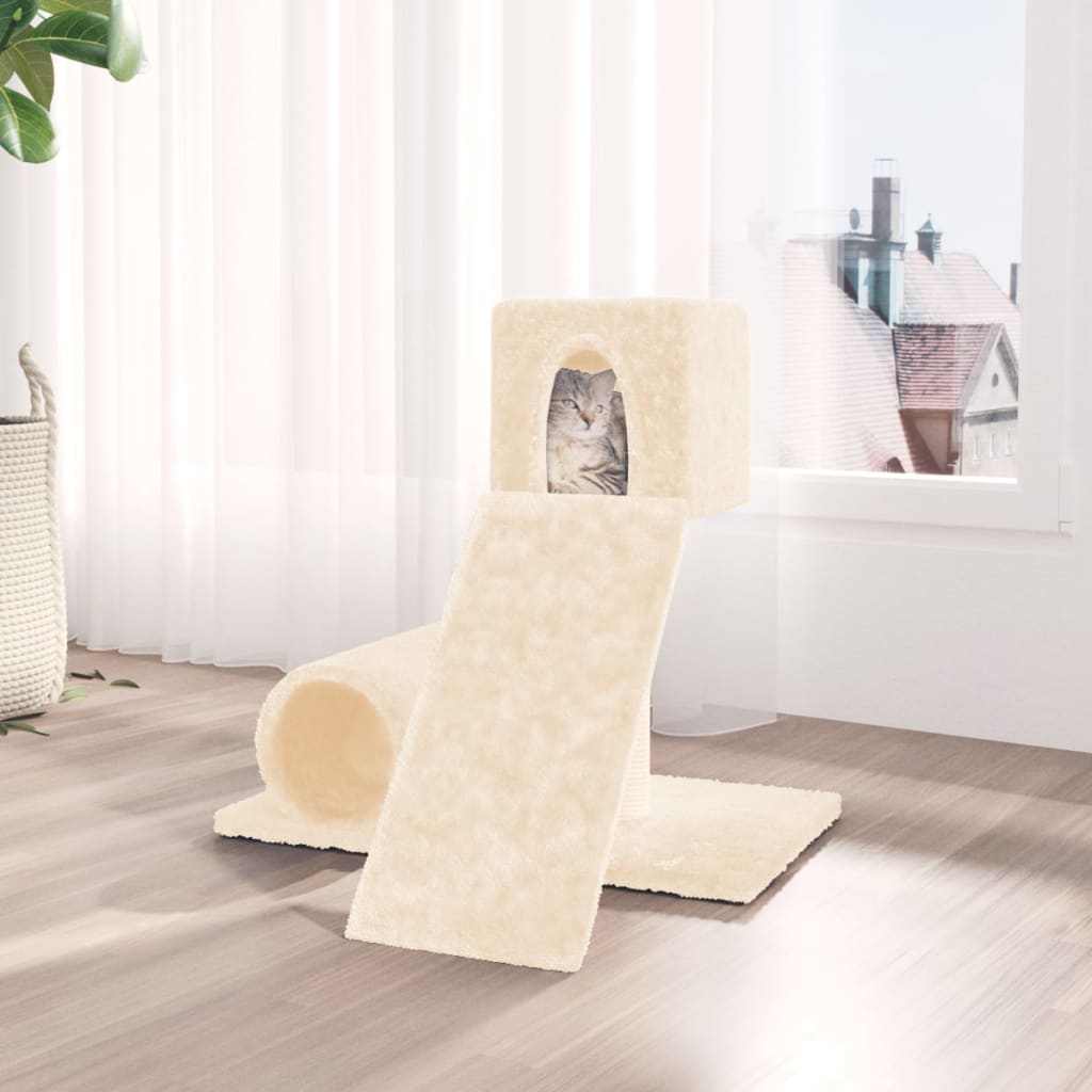 Cat house with sisal rope and scratching post, cream, 59 cm