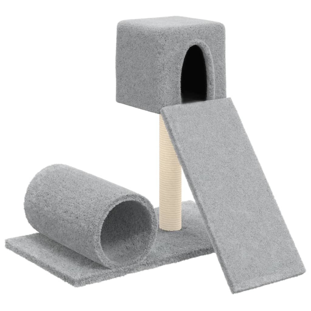 Cat house with sisal rope and scratching post, light gray, 59 cm