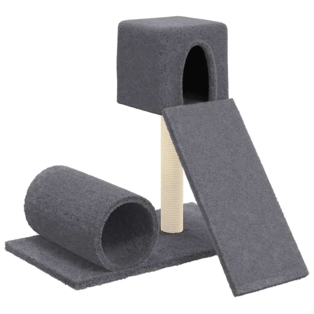 Cat house with sisal rope and scratching post, dark grey, 59 cm