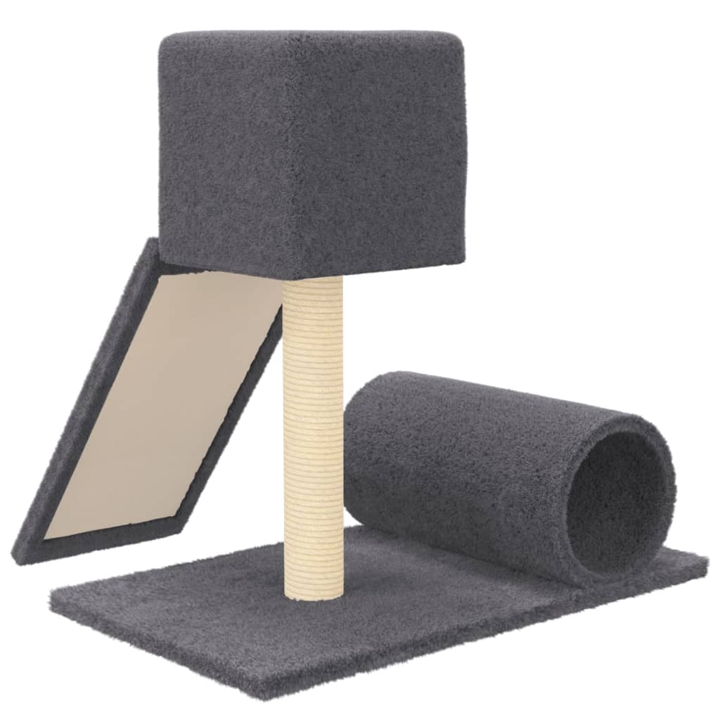 Cat house with sisal rope and scratching post, dark grey, 59 cm