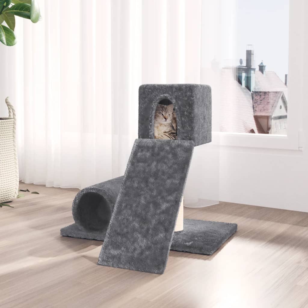 Cat house with sisal rope and scratching post, dark grey, 59 cm