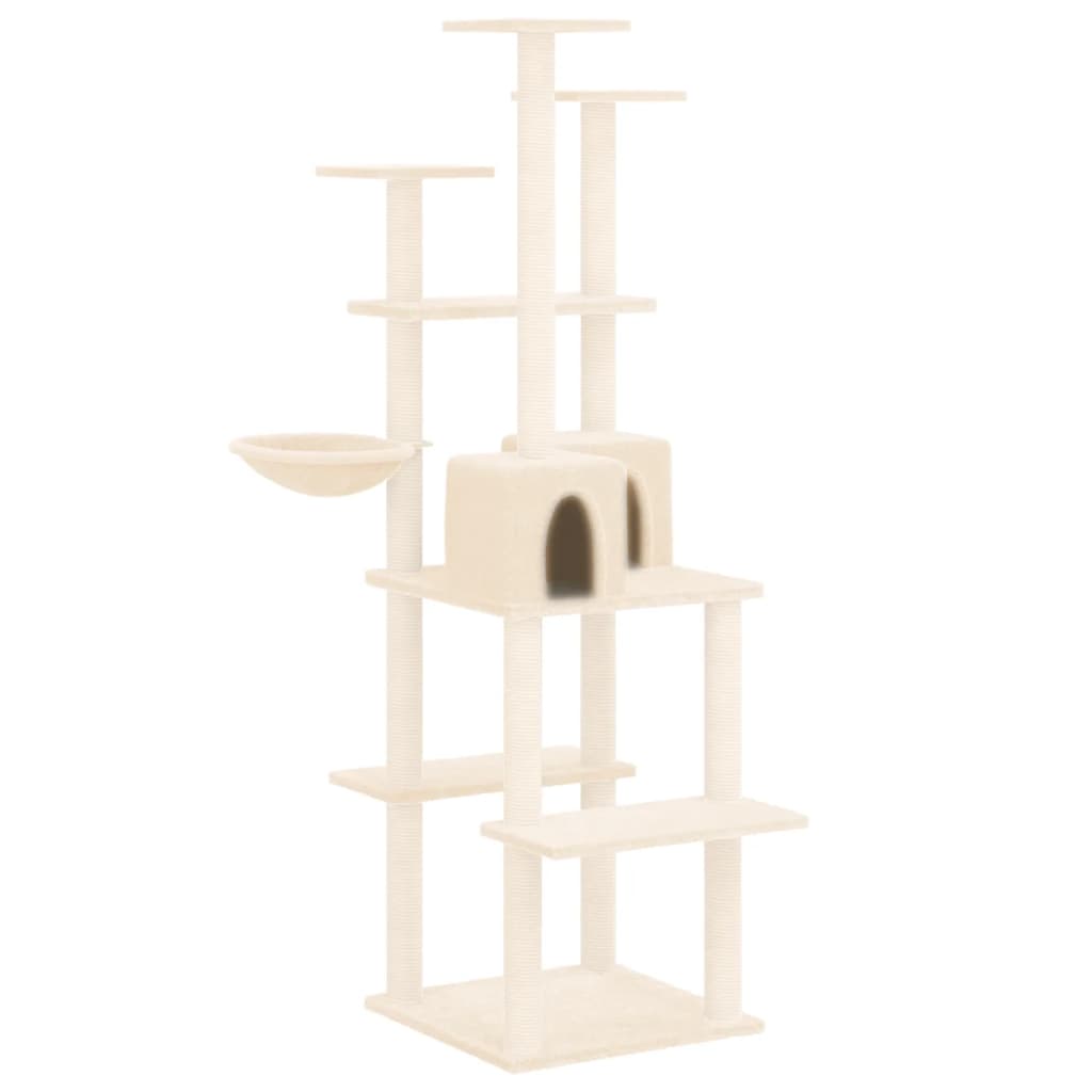 Cat house with sisal rope and scratching post, cream, 167 cm