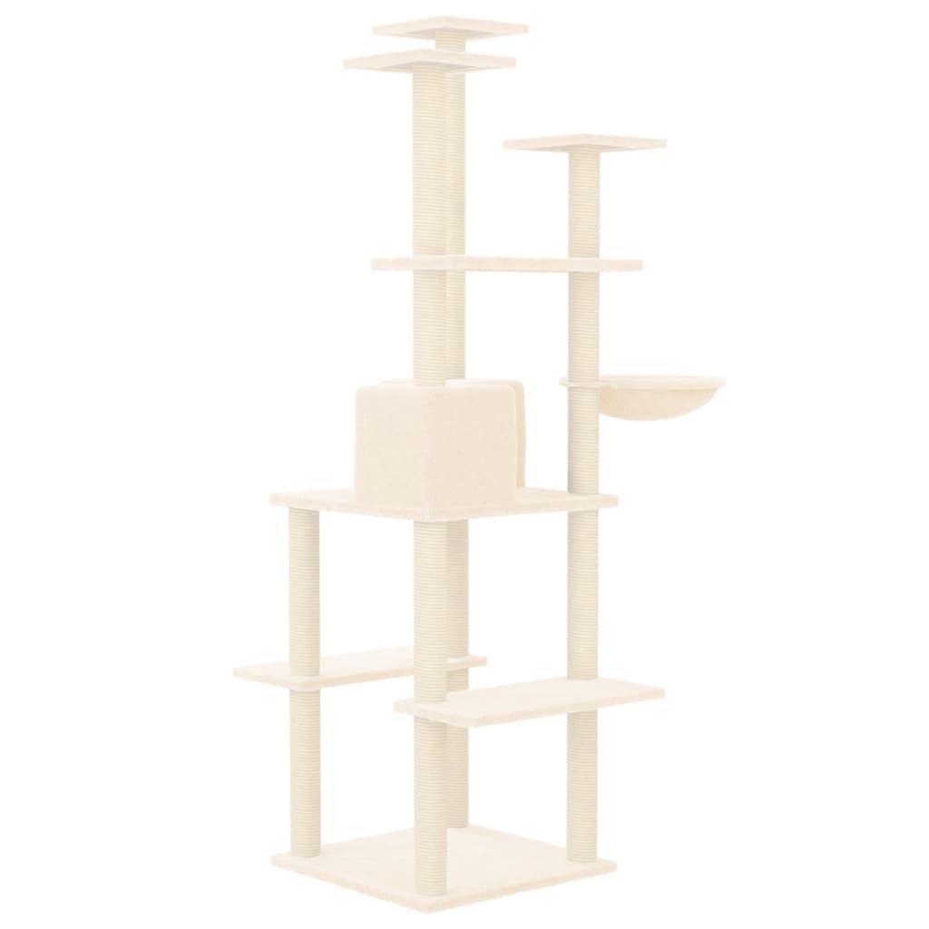 Cat house with sisal rope and scratching post, cream, 167 cm