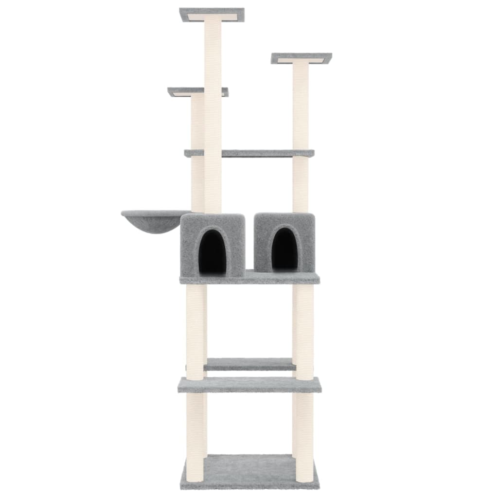 Cat house with sisal rope and scratching post, light grey, 167 cm