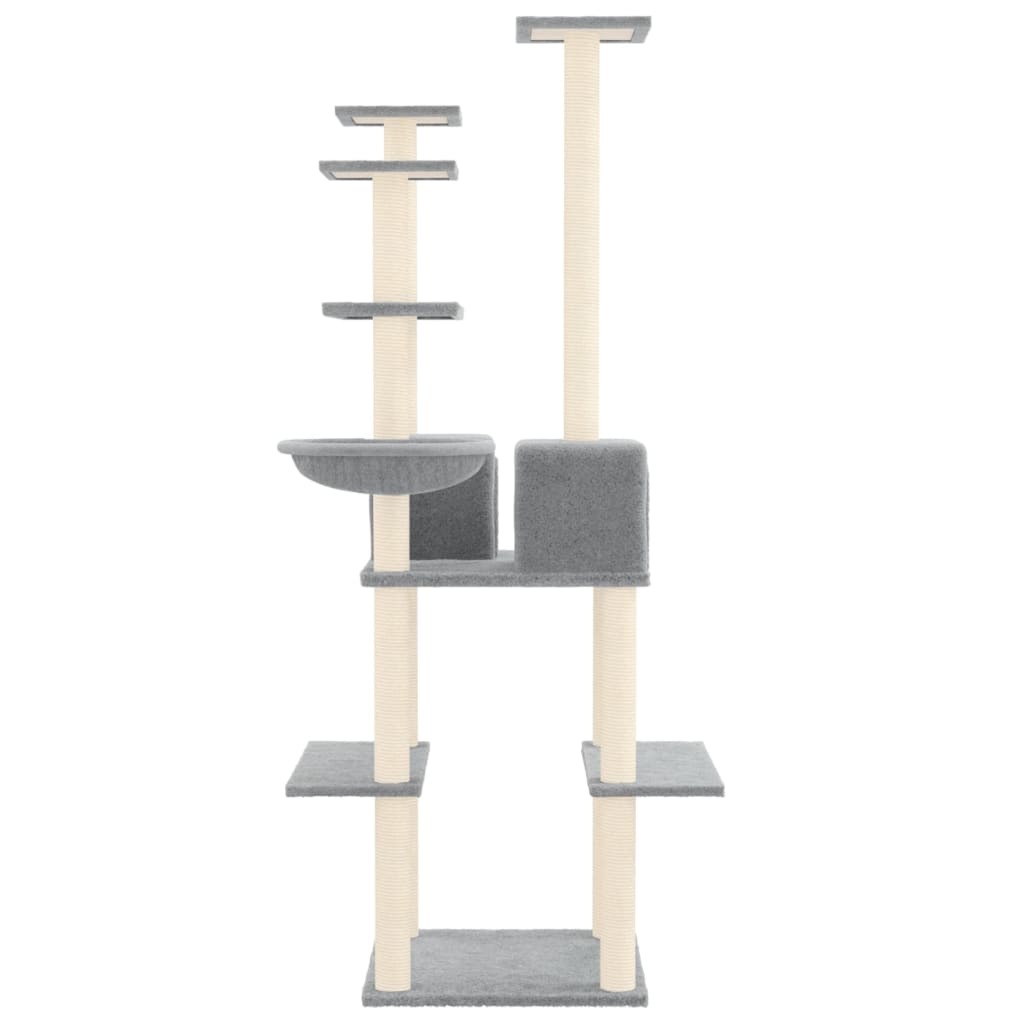 Cat house with sisal rope and scratching post, light grey, 167 cm