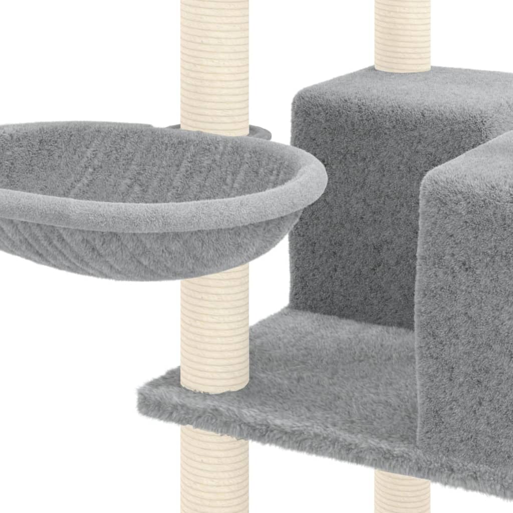 Cat house with sisal rope and scratching post, light grey, 167 cm