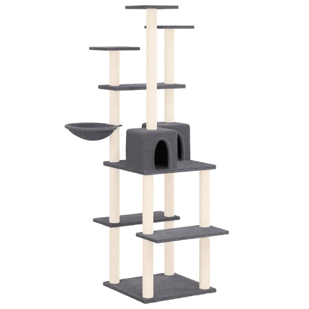 Cat house with sisal rope and scratching post, dark grey, 167 cm