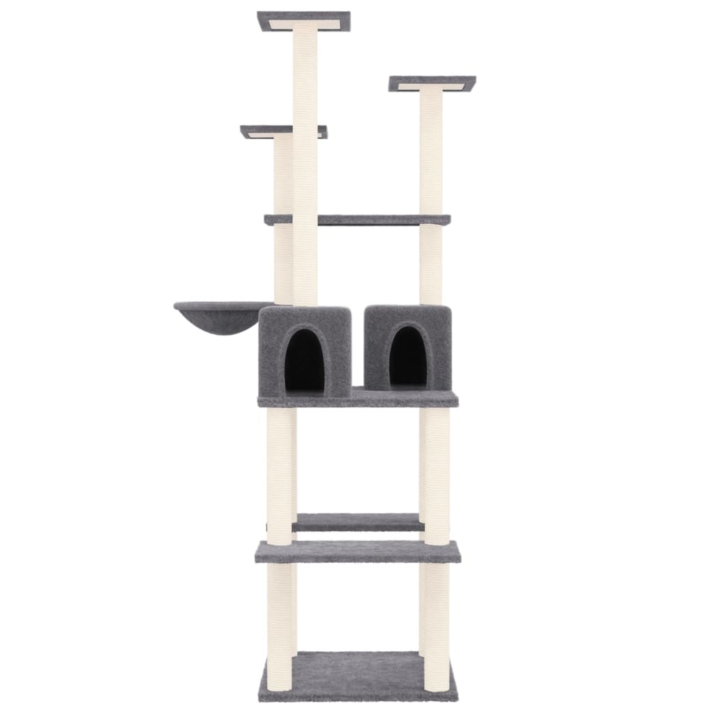 Cat house with sisal rope and scratching post, dark grey, 167 cm