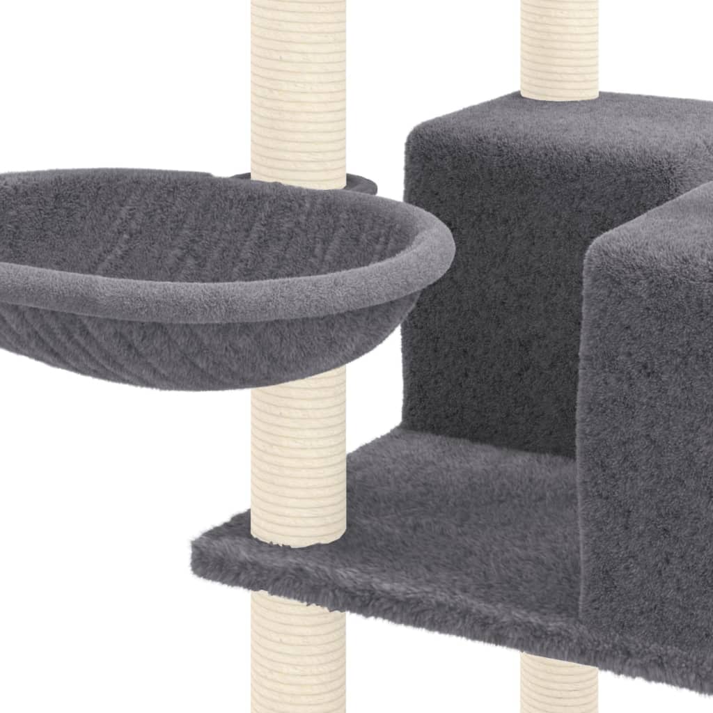 Cat house with sisal rope and scratching post, dark grey, 167 cm