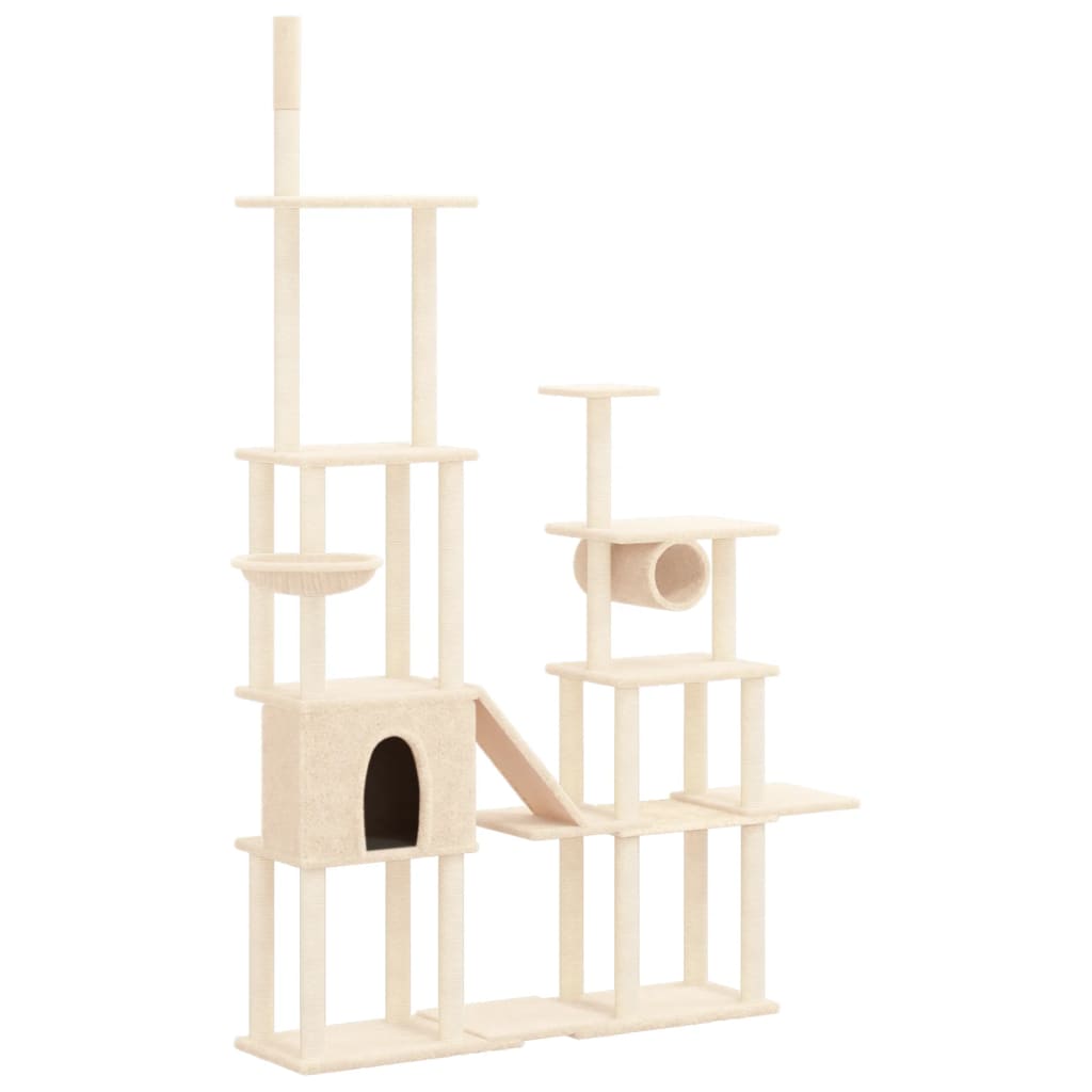 Cat house with sisal rope and scratching post, cream, 279 cm