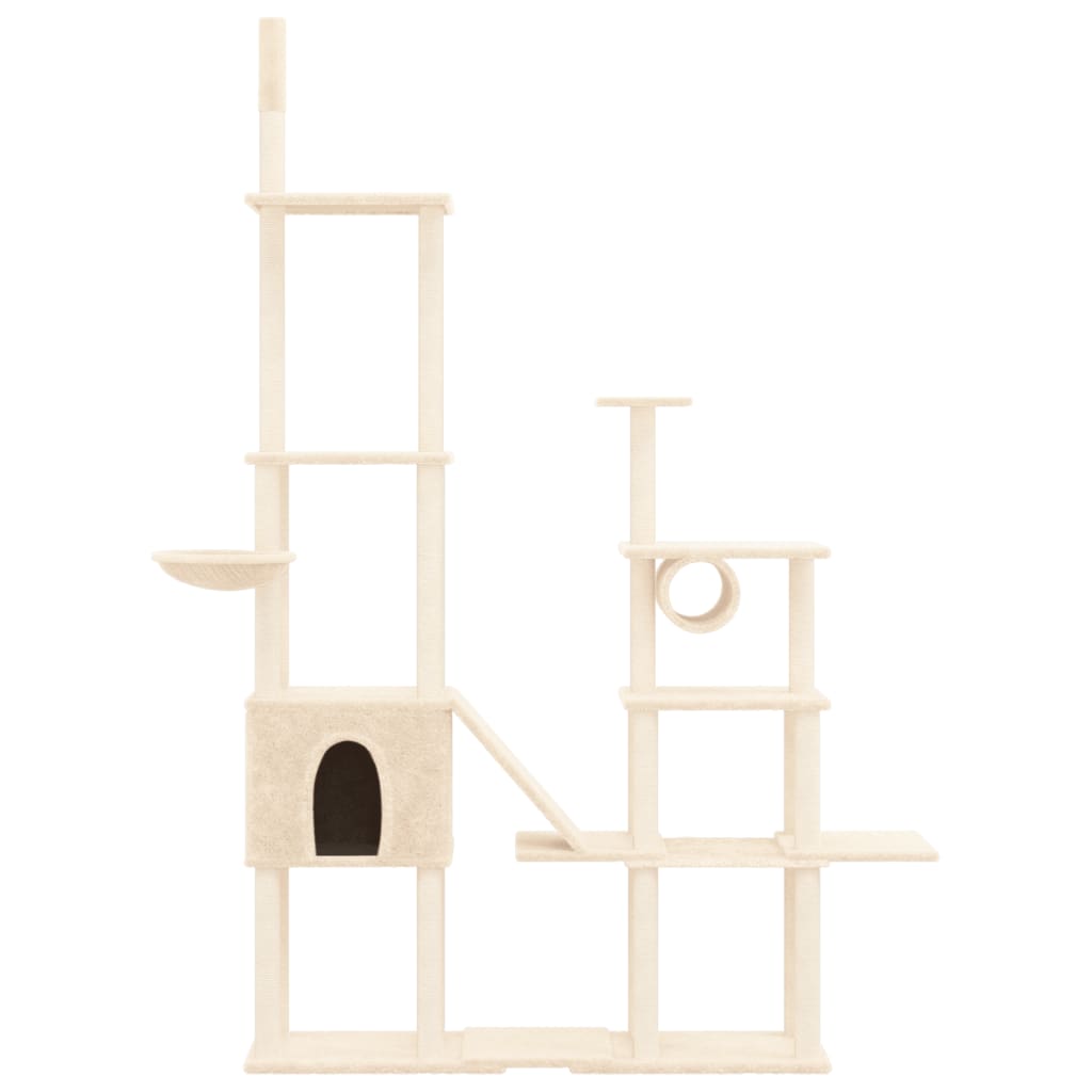 Cat house with sisal rope and scratching post, cream, 279 cm