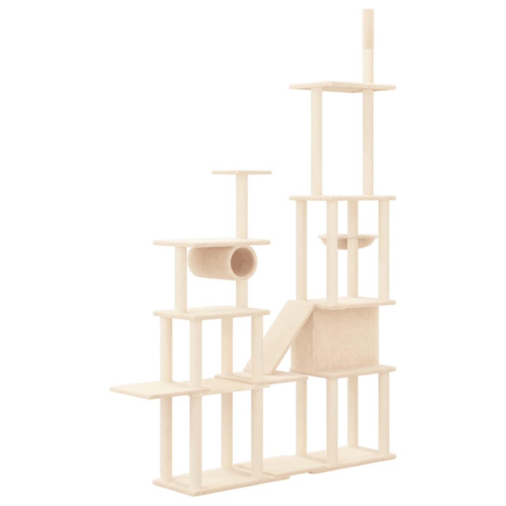 Cat house with sisal rope and scratching post, cream, 279 cm