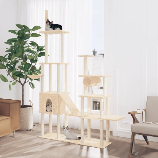 Cat house with sisal rope and scratching post, cream, 279 cm