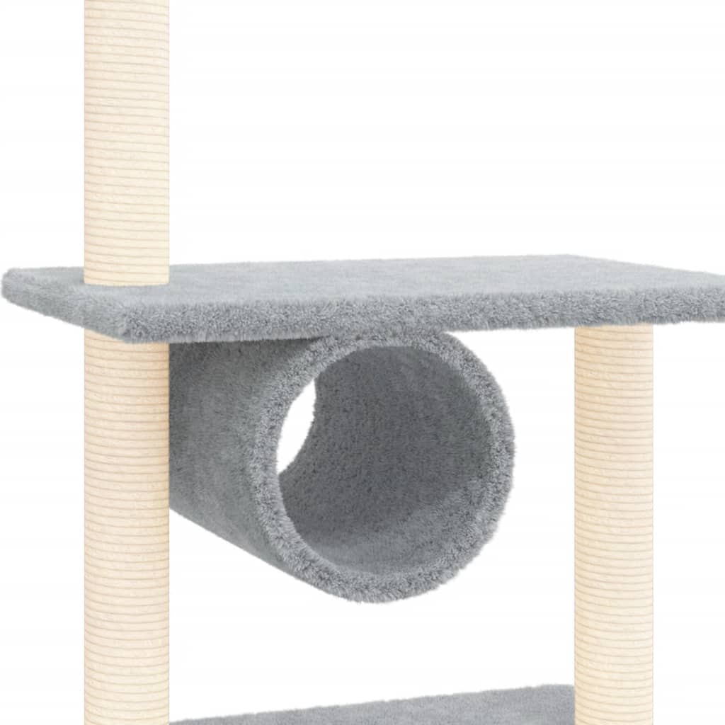 Cat house with sisal rope and scratching post, light grey, 279 cm