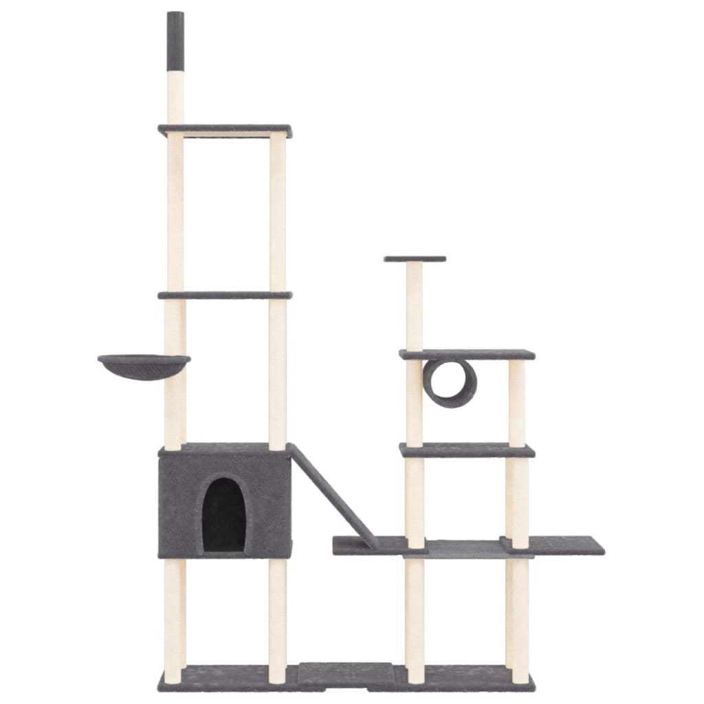 Cat house with sisal rope and scratching post, dark grey, 279 cm