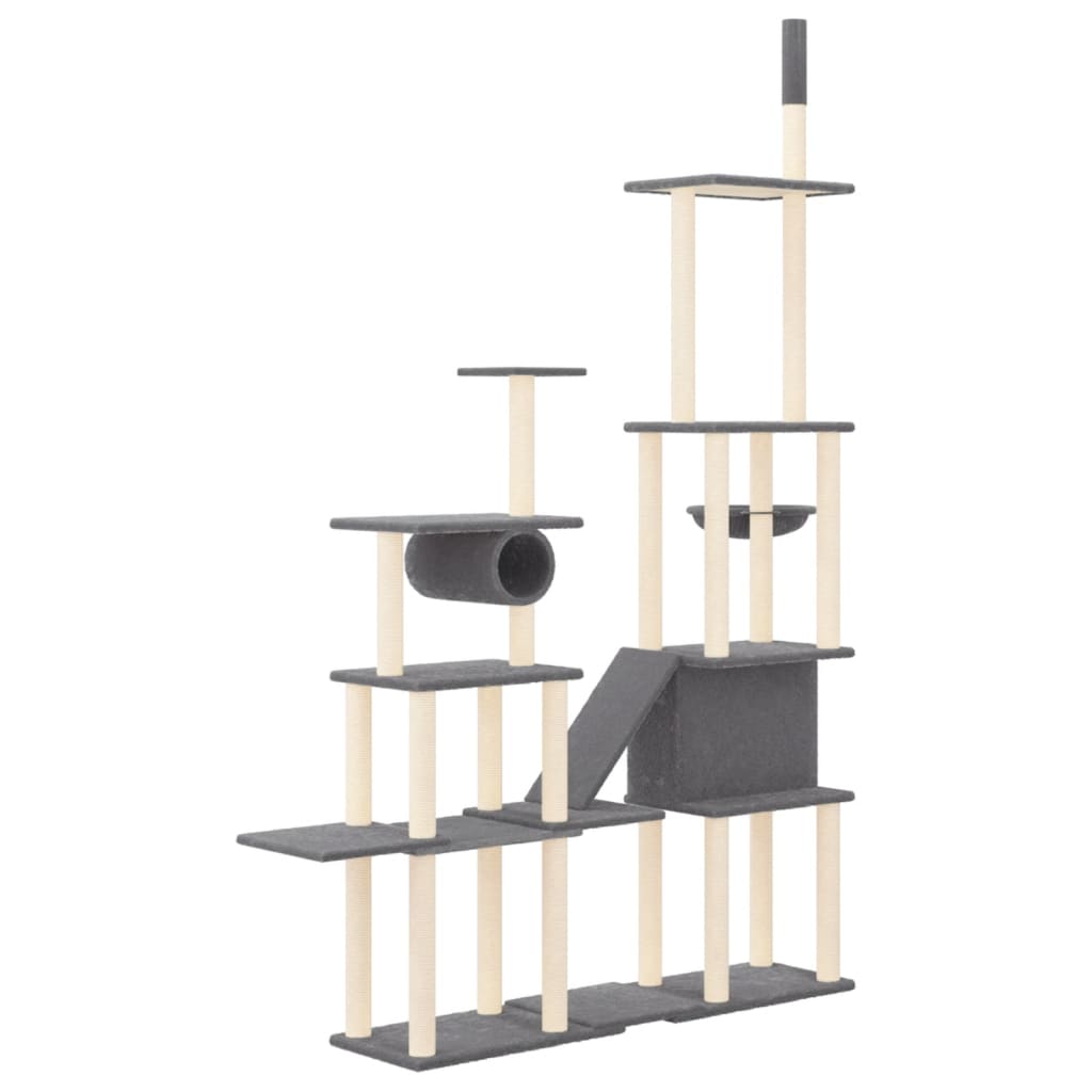 Cat house with sisal rope and scratching post, dark grey, 279 cm