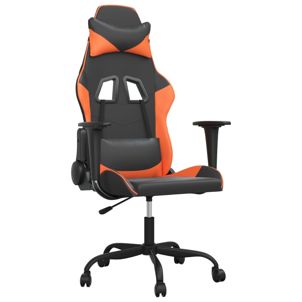 gaming chair with massage, black and orange, faux leather