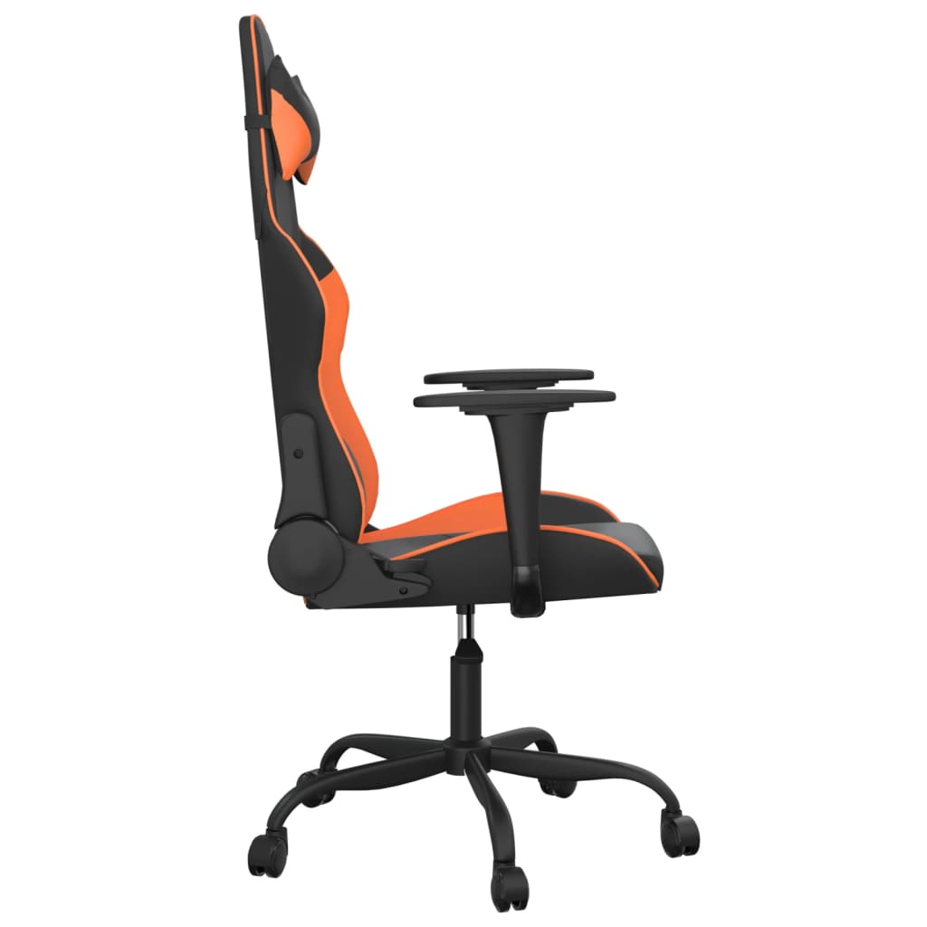 gaming chair with massage, black and orange, faux leather