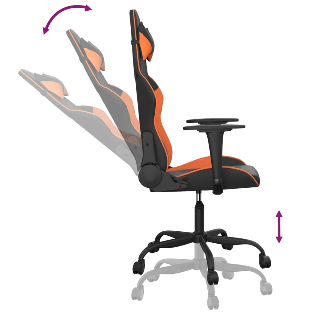 gaming chair with massage, black and orange, faux leather