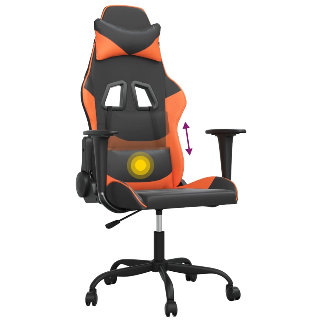 gaming chair with massage, black and orange, faux leather