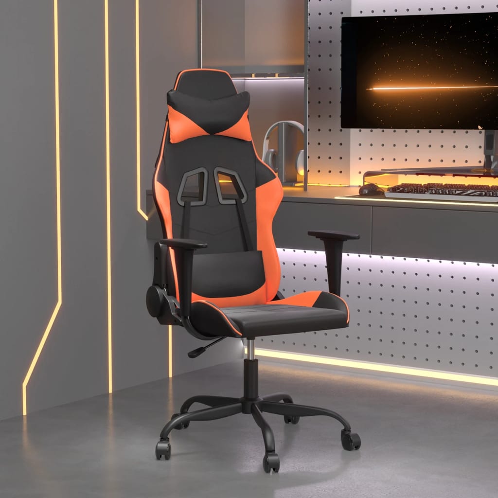 gaming chair with massage, black and orange, faux leather