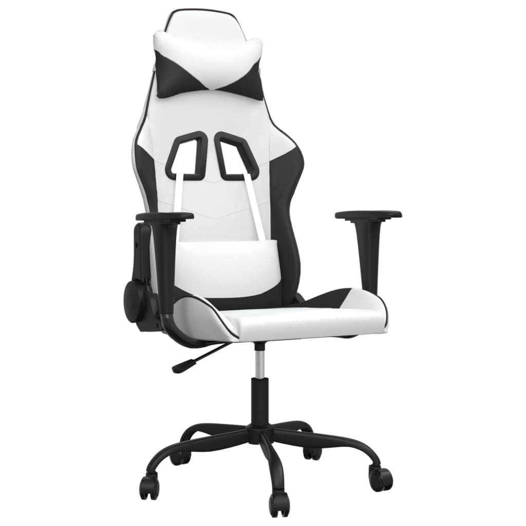 gaming chair with massage, black and white, faux leather