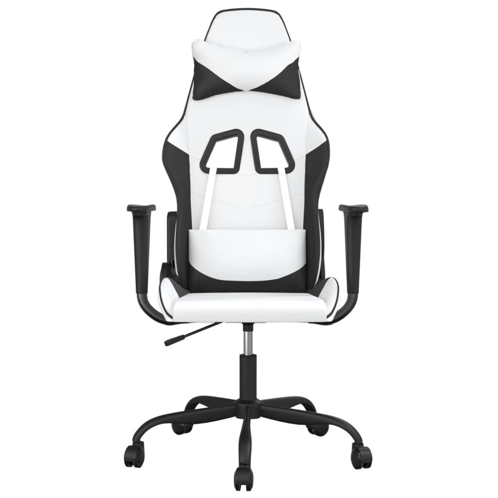 gaming chair with massage, black and white, faux leather