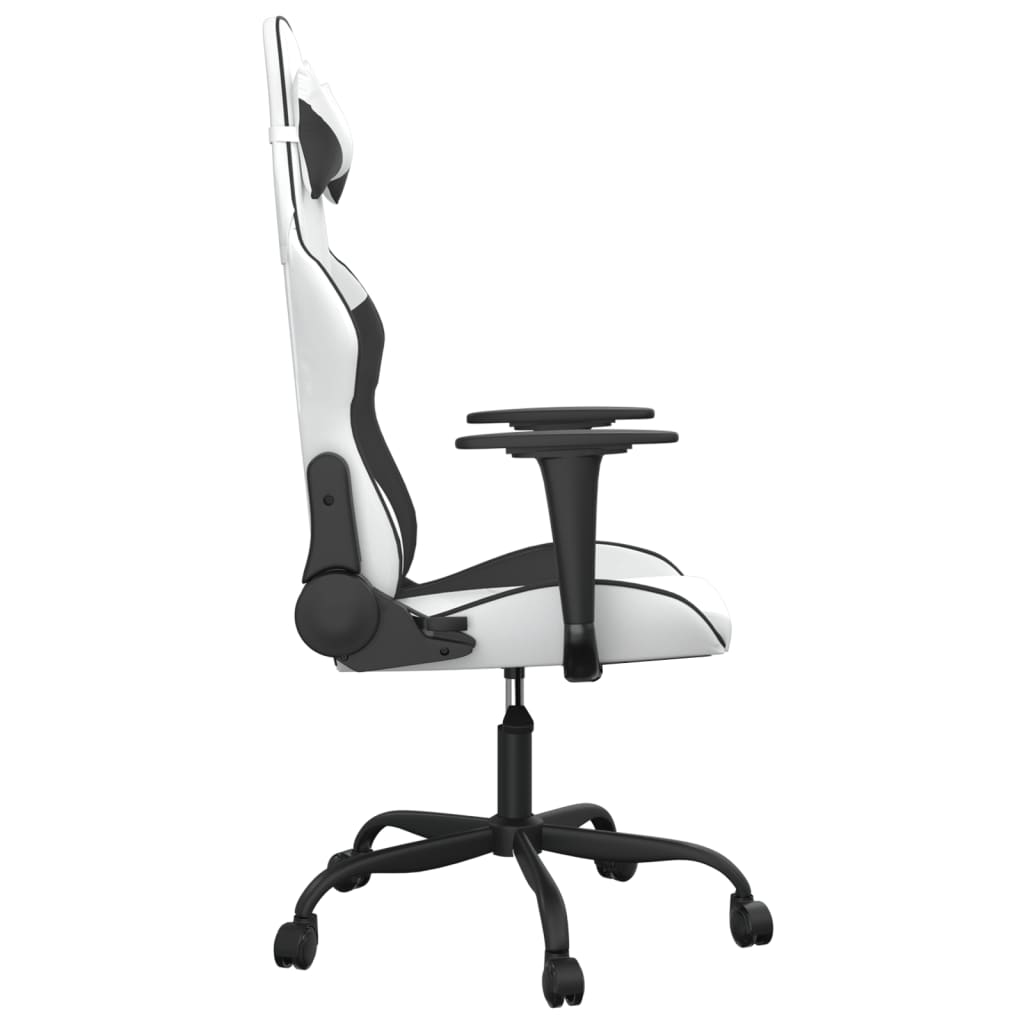 gaming chair with massage, black and white, faux leather