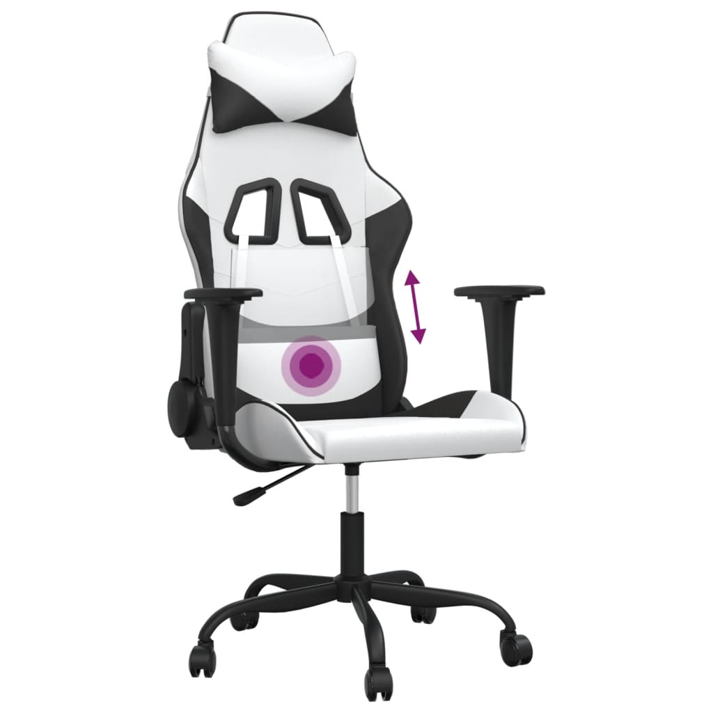 gaming chair with massage, black and white, faux leather