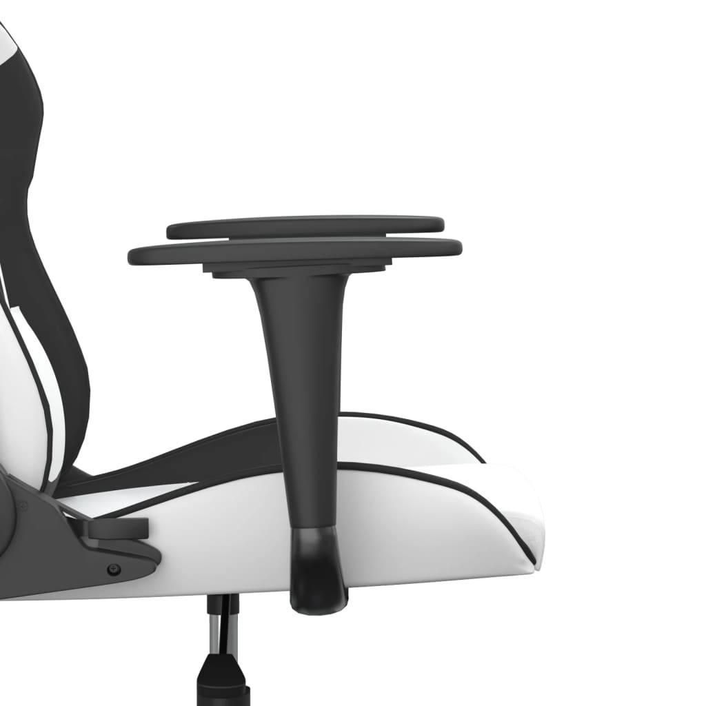 gaming chair with massage, black and white, faux leather