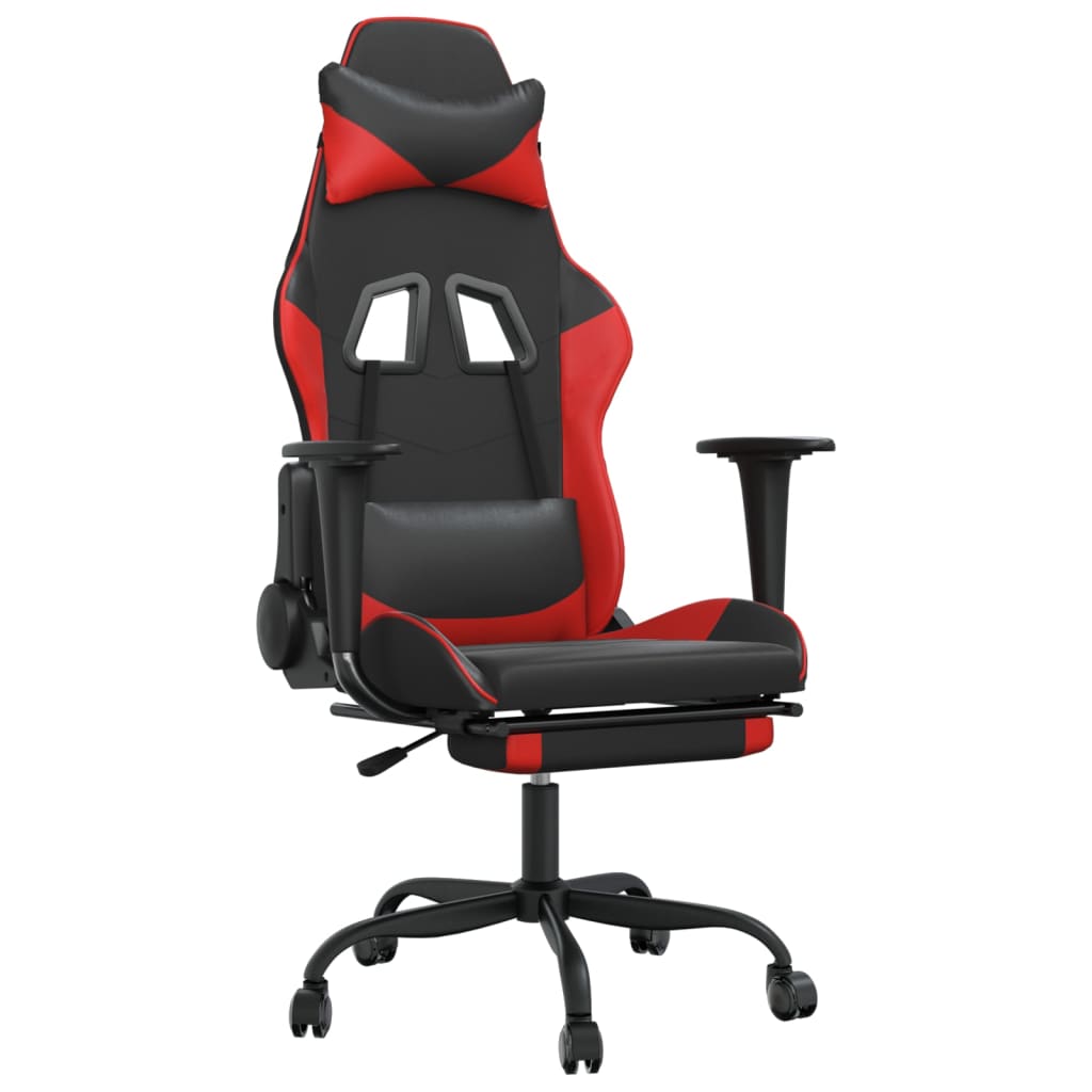 gaming chair with footrest, black and red, faux leather