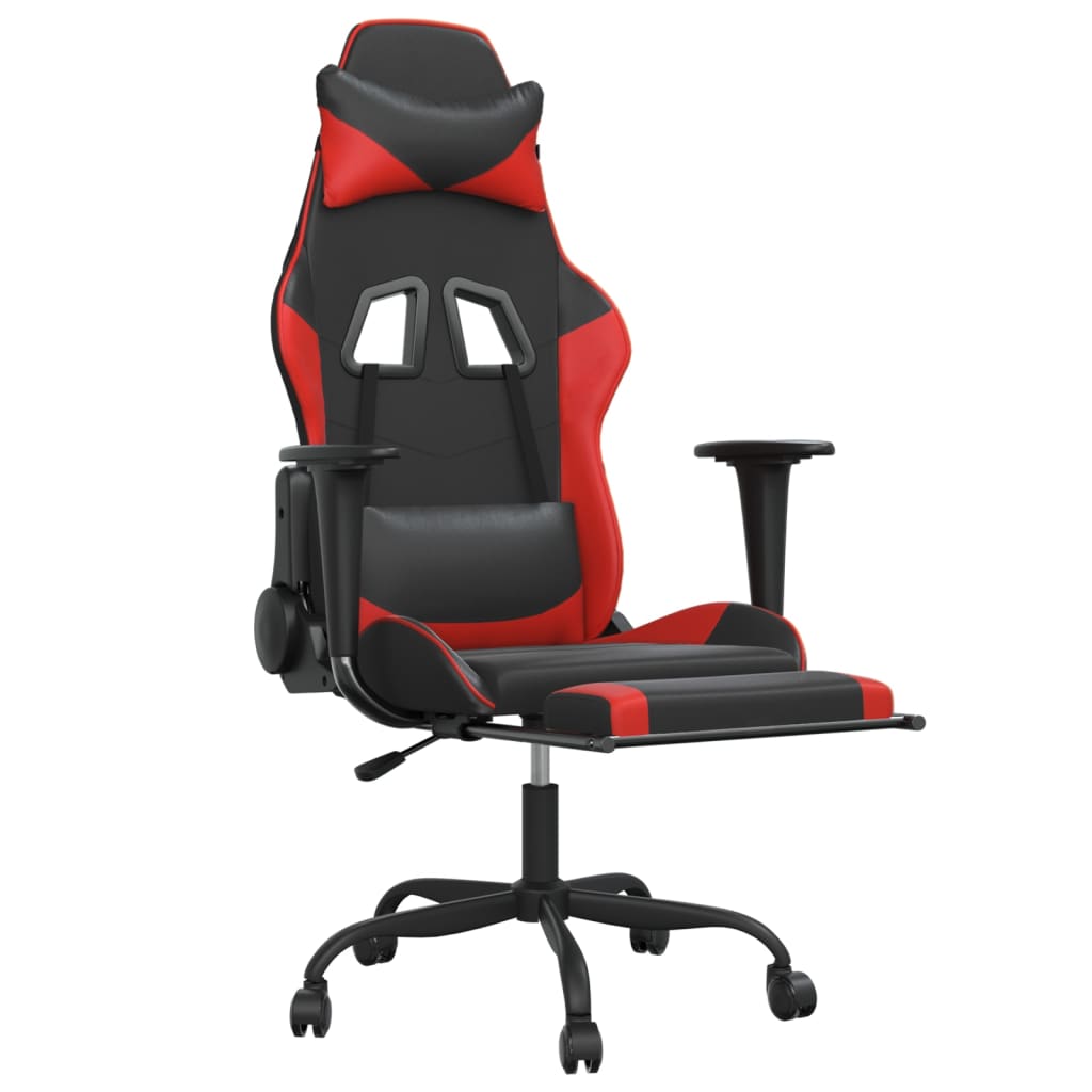 gaming chair with footrest, black and red, faux leather