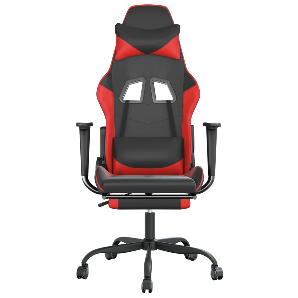 gaming chair with footrest, black and red, faux leather