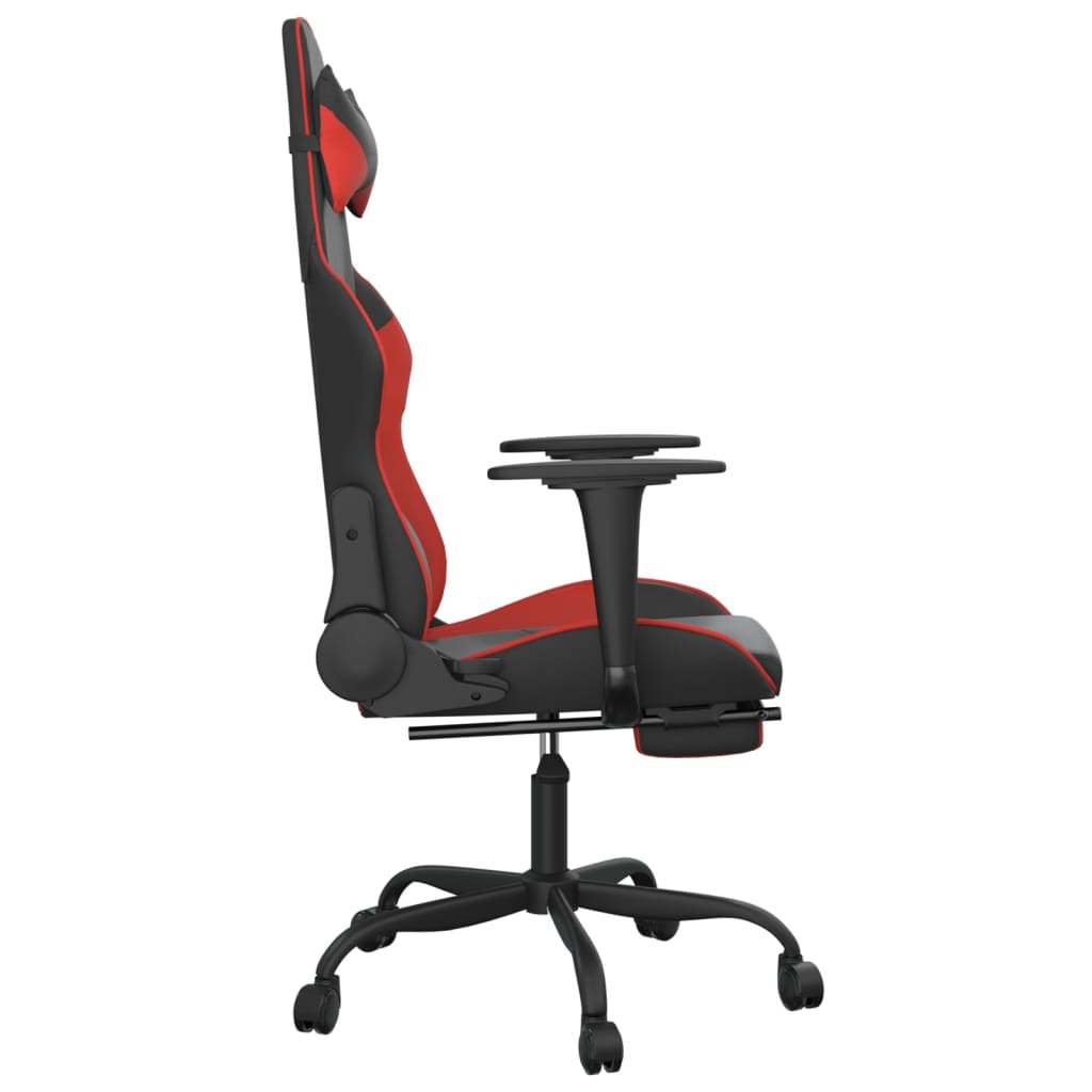 gaming chair with footrest, black and red, faux leather