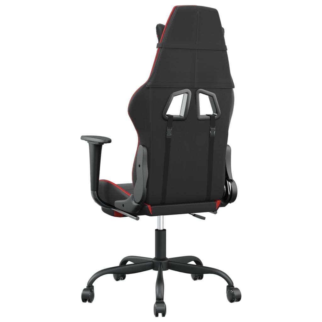 gaming chair with footrest, black and red, faux leather