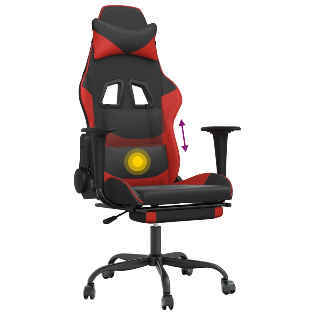 gaming chair with footrest, black and red, faux leather