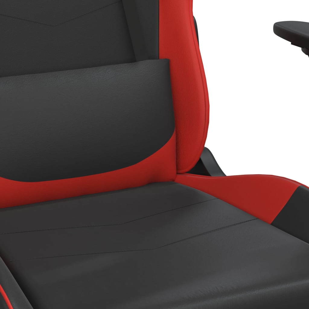 gaming chair with footrest, black and red, faux leather