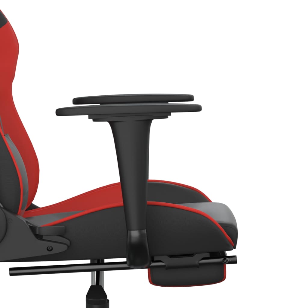 gaming chair with footrest, black and red, faux leather