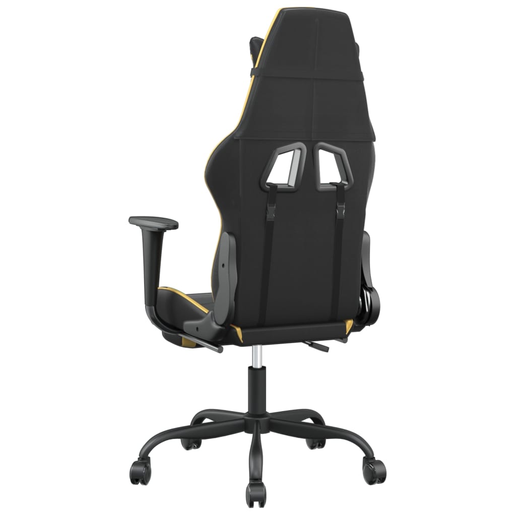 gaming chair with footrest, black and gold, faux leather