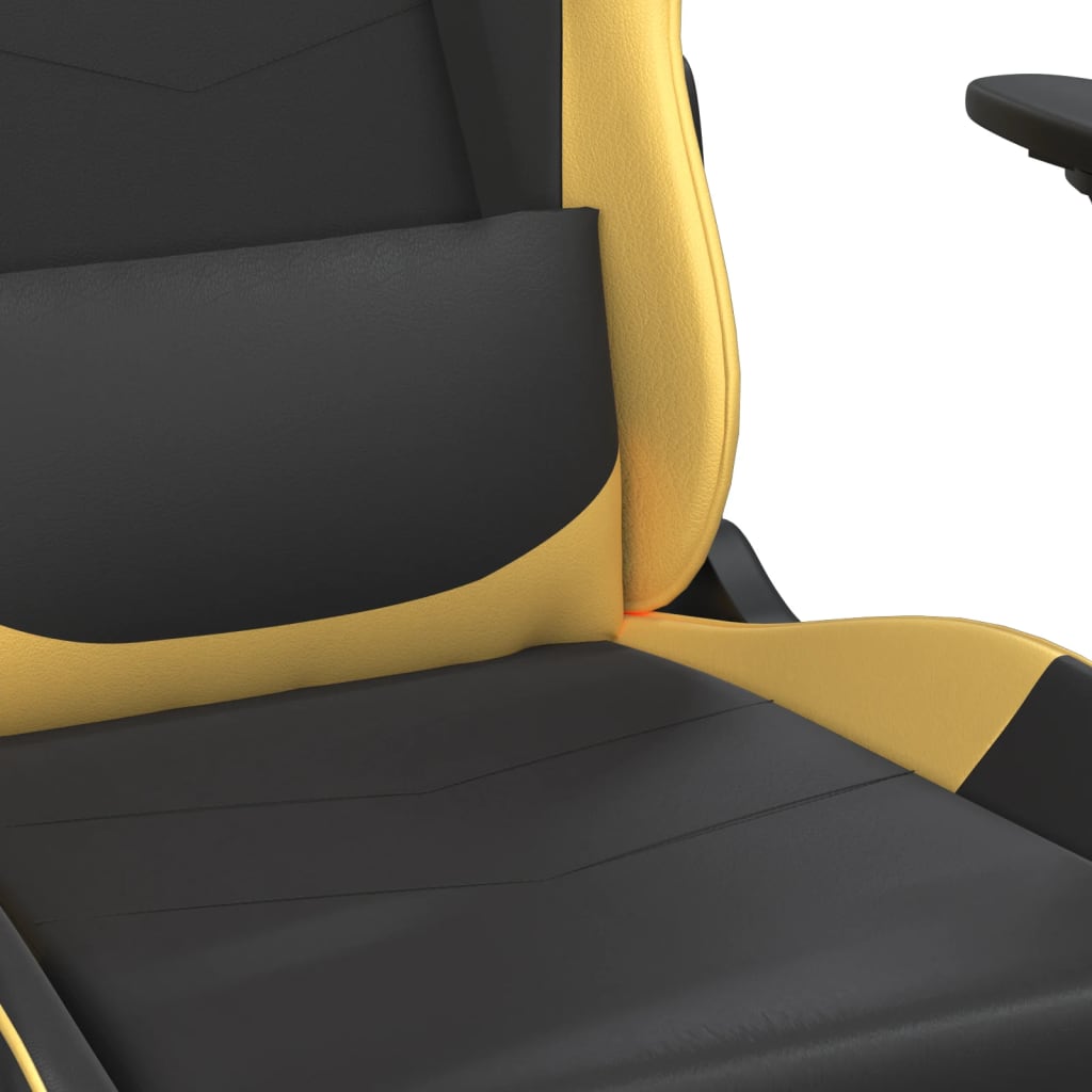 gaming chair with footrest, black and gold, faux leather