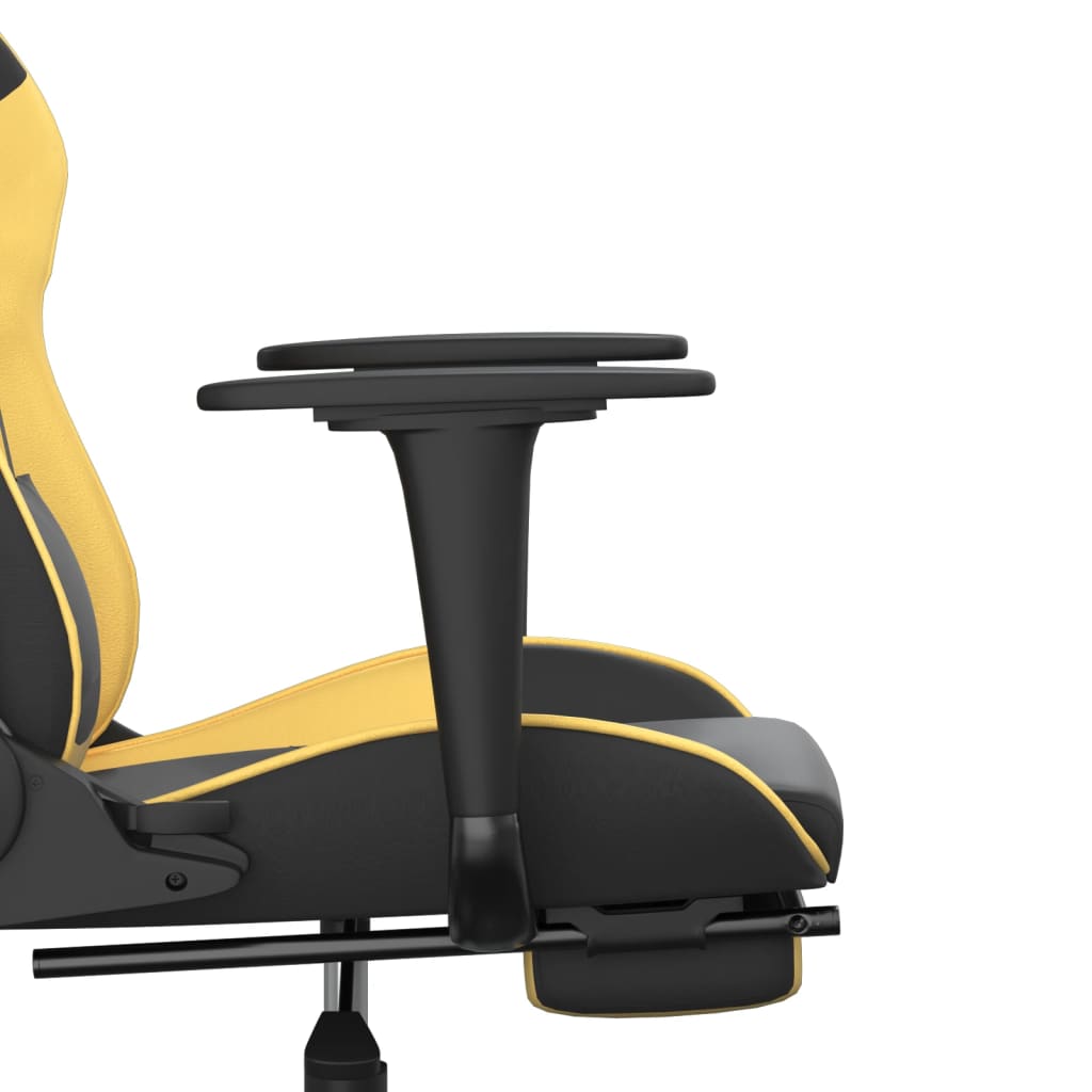 gaming chair with footrest, black and gold, faux leather