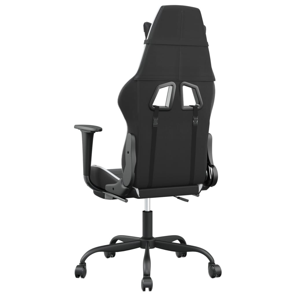 gaming chair with footrest, black and white, faux leather