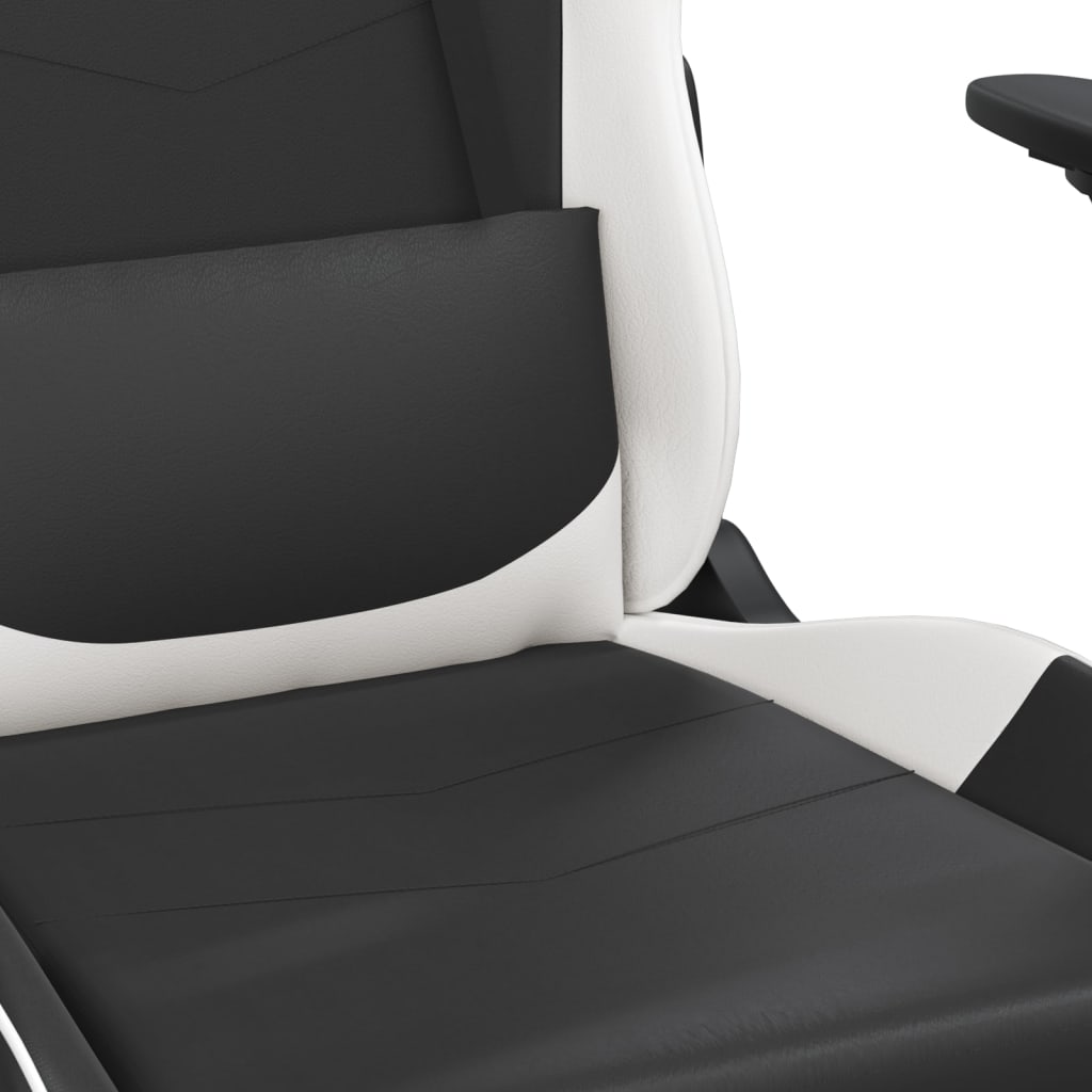 gaming chair with footrest, black and white, faux leather