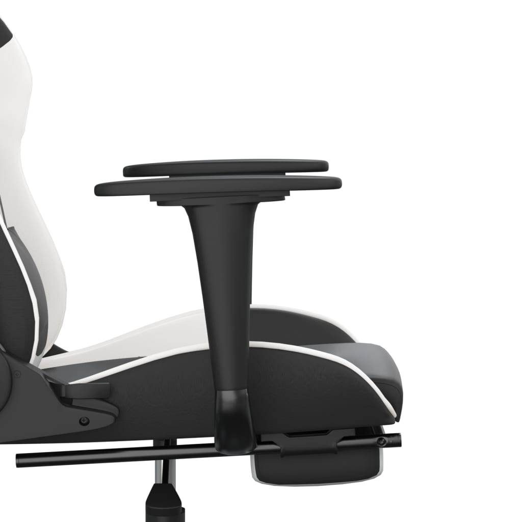 gaming chair with footrest, black and white, faux leather