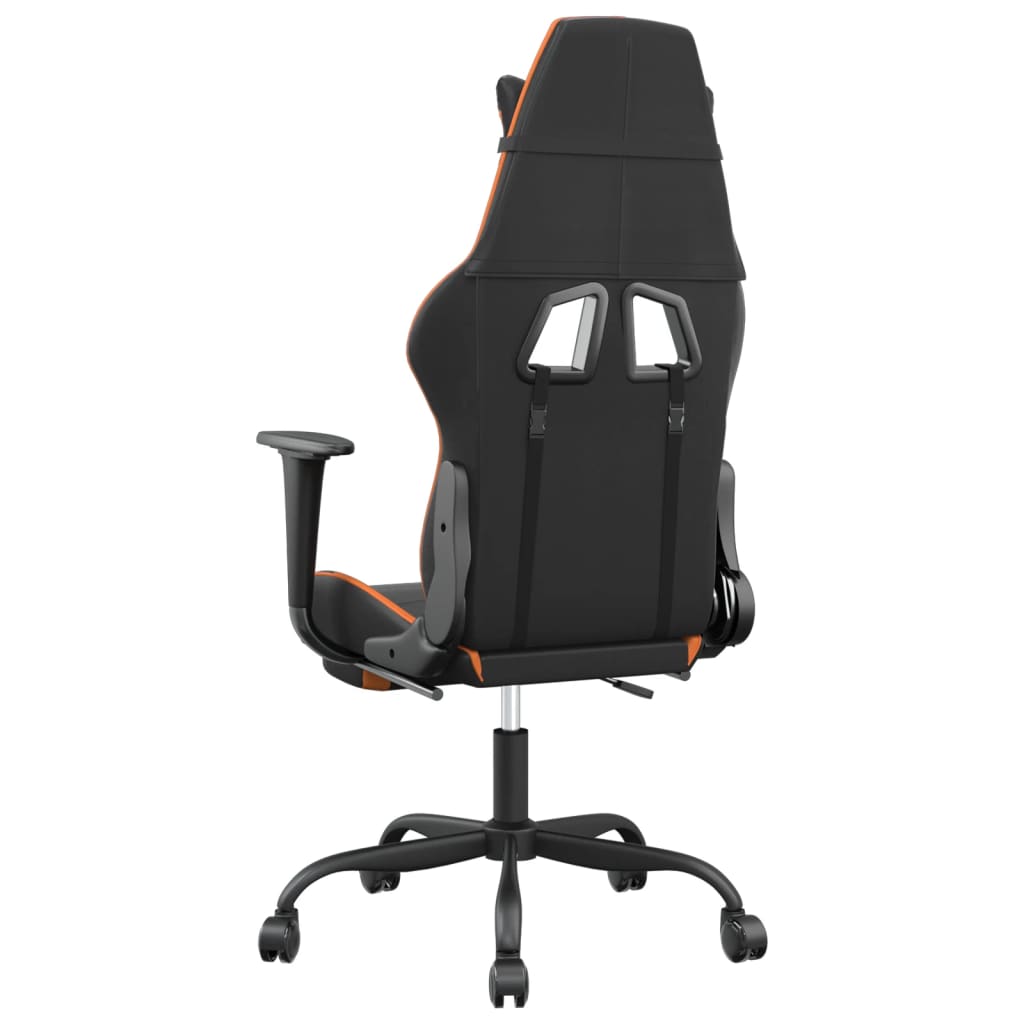 gaming chair with footrest, black and orange, faux leather