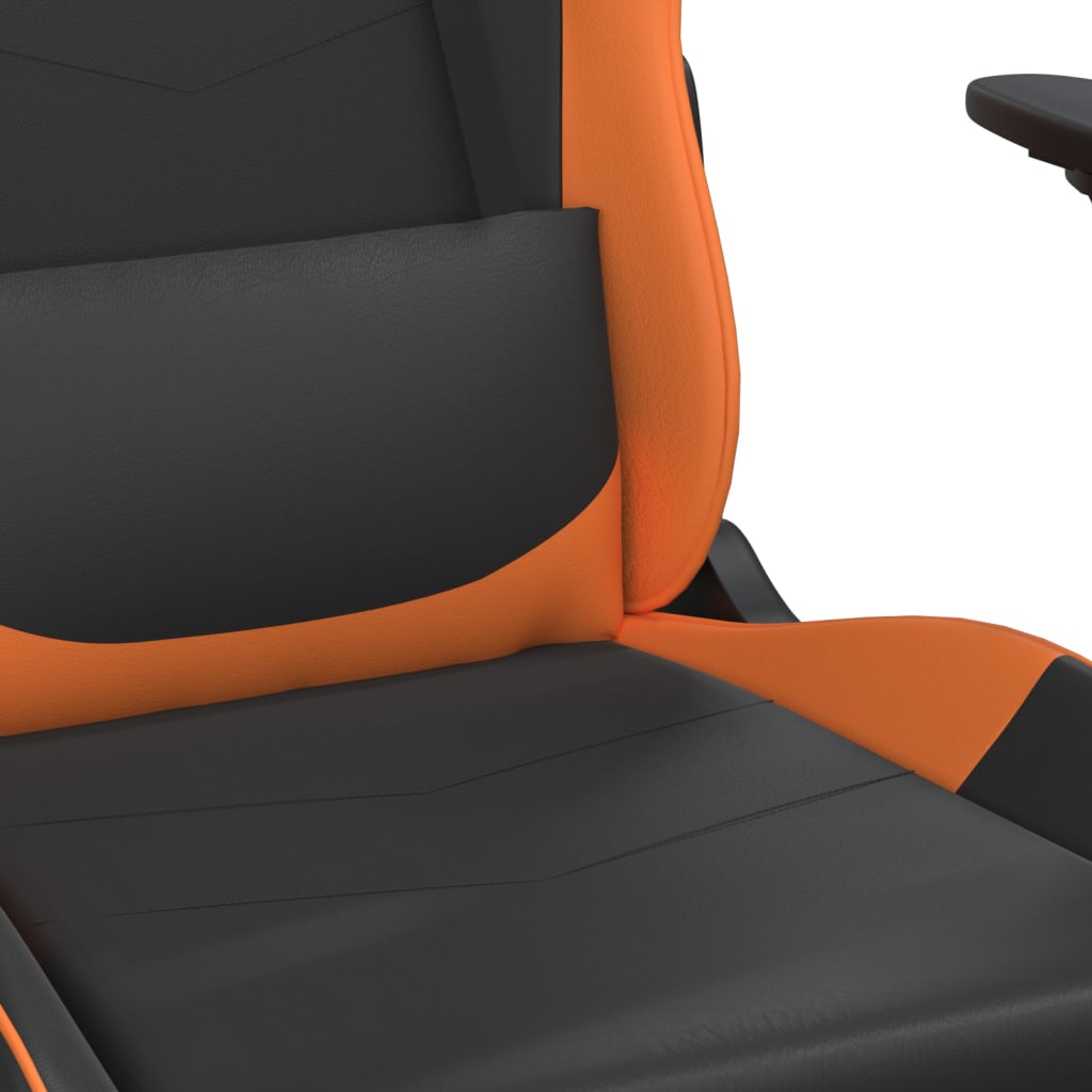 gaming chair with footrest, black and orange, faux leather